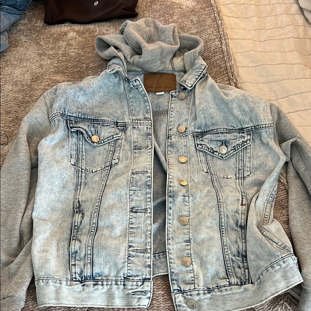 American Eagle Denim Jacket with Gray Hoodie